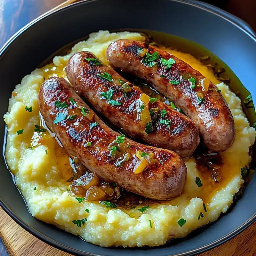 Bangers et Purée avec Sauce à l’Oignon