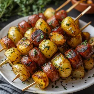 Brochettes de Kielbasa et Pommes de Terre au Beurre Cowboy
