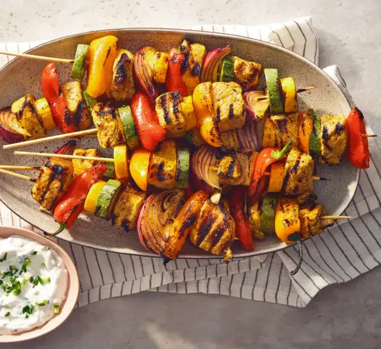 Brochettes de porc et de légumes au cari – Le porc du Québec