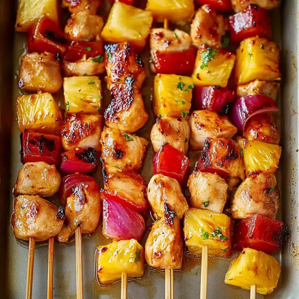Brochettes poulet ananas miel