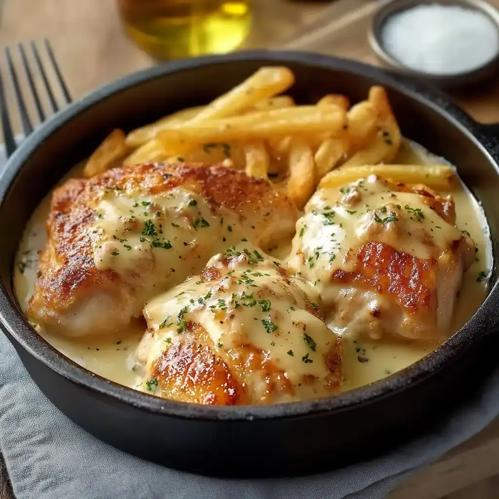 Cassolettes de Poulet au Maroilles et Frites Maison 2 Cassolettes de poulet au maroilles