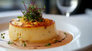 Flan au crabe sauce ciboulette