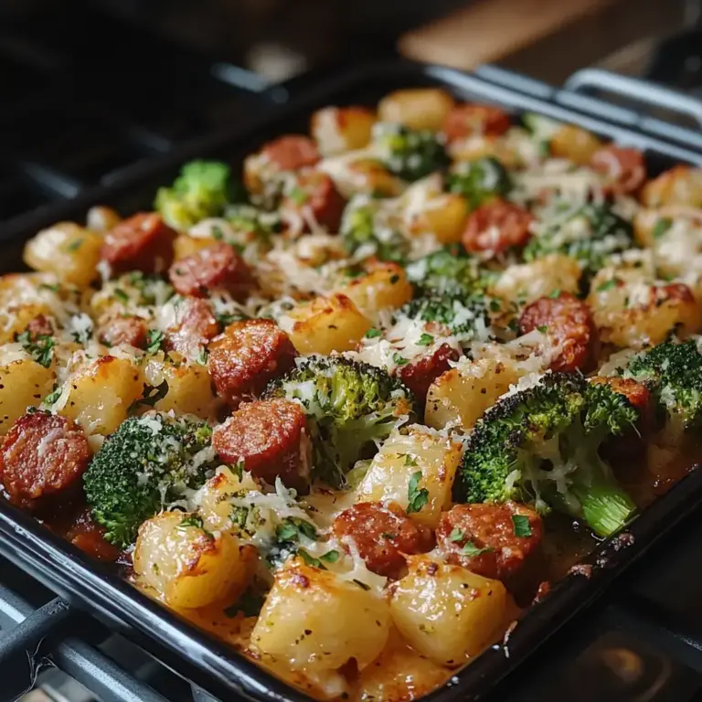 Gratin de brocolis, chorizo de bœuf et parmesan