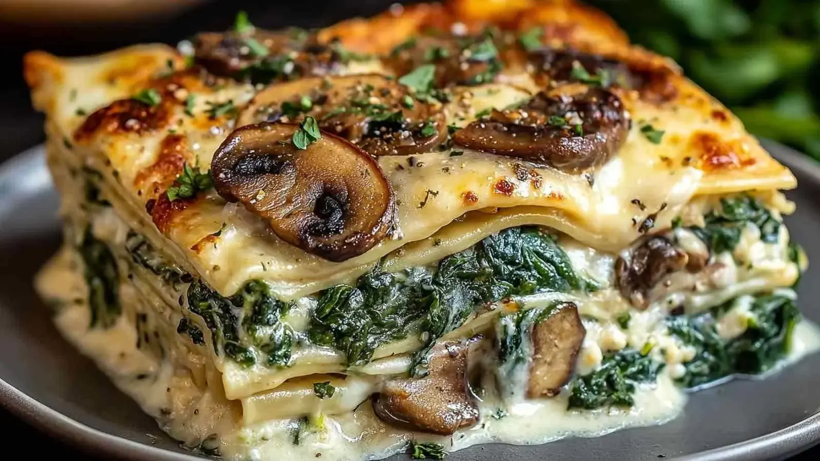 Lasagne crymeuse aux ypinards et champignons