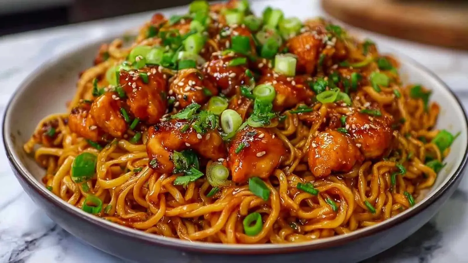 Nouilles au poulet y lail caramylisy