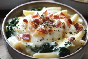 Penne au Four avec Pancetta et Mozzarella