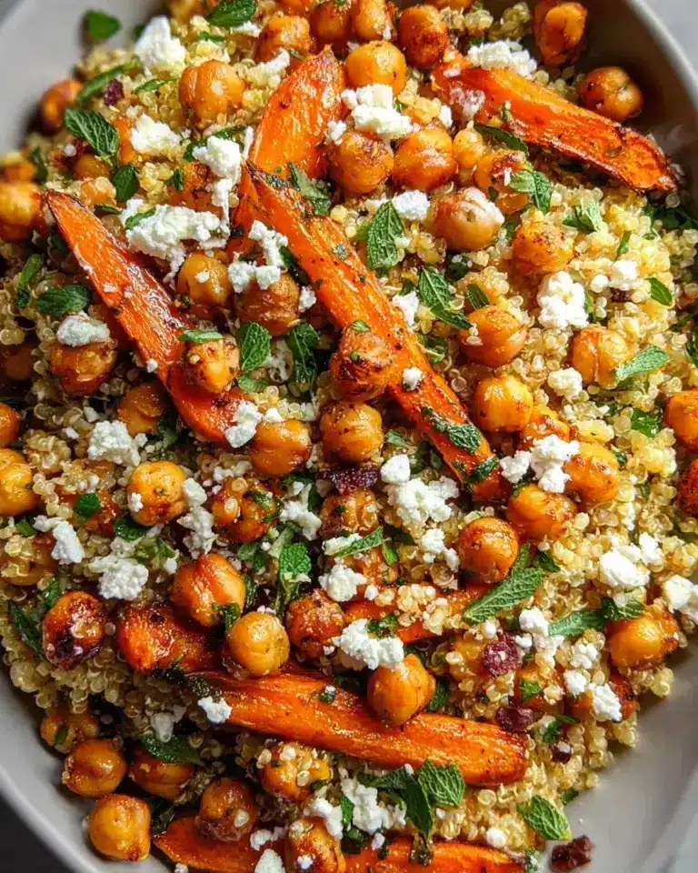 Salade de carottes rôties, quinoa et pois chiches avec vinaigrette au citron