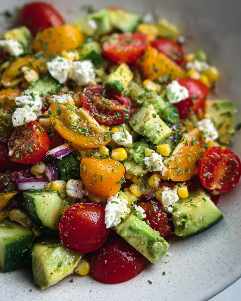 Salade de concombre, tomate et avocat avec de la feta.
