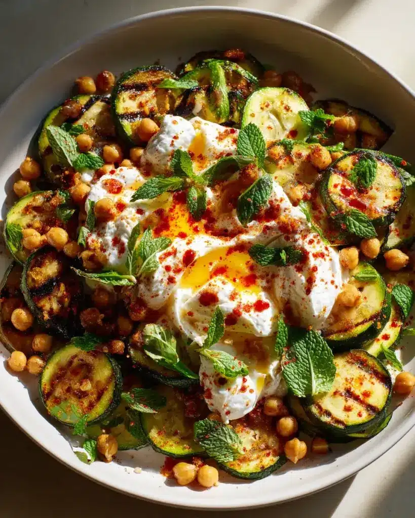 Salade de courgettes grillées, pois chiches et burrata épicée – parisianbakes.com