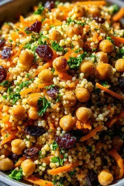 Salade de couscous aux pois chiches et aux carottes aux épices marocaines
