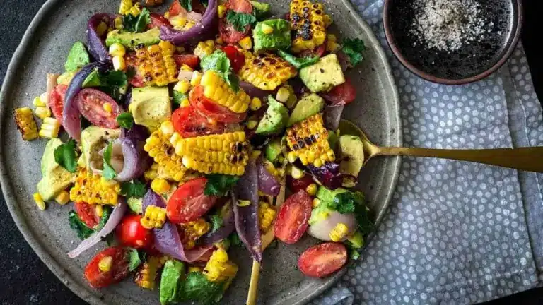 Charred Corn Avocado Salad with Roasted Red Onions