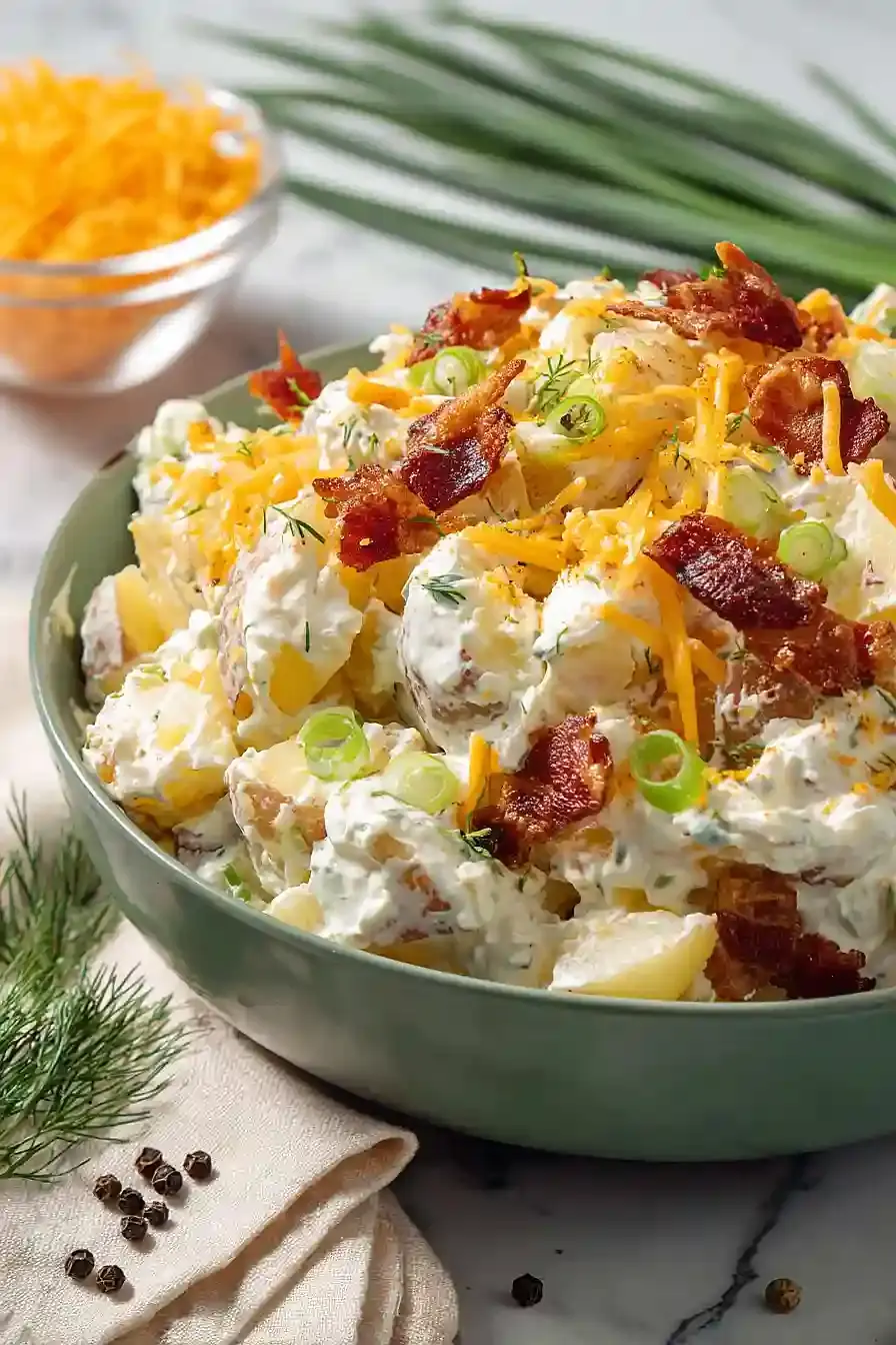 Crispy Bacon Ranch Potato Salad - FlirtyFood 2 Salade de pommes de terre bacon et ranch