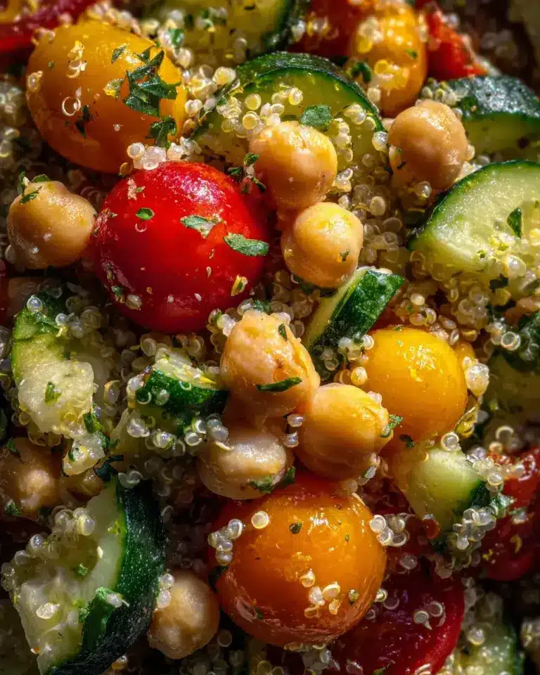 Salade de quinoa et pois chiches (fraîche, facile et à préparer à l'avance)