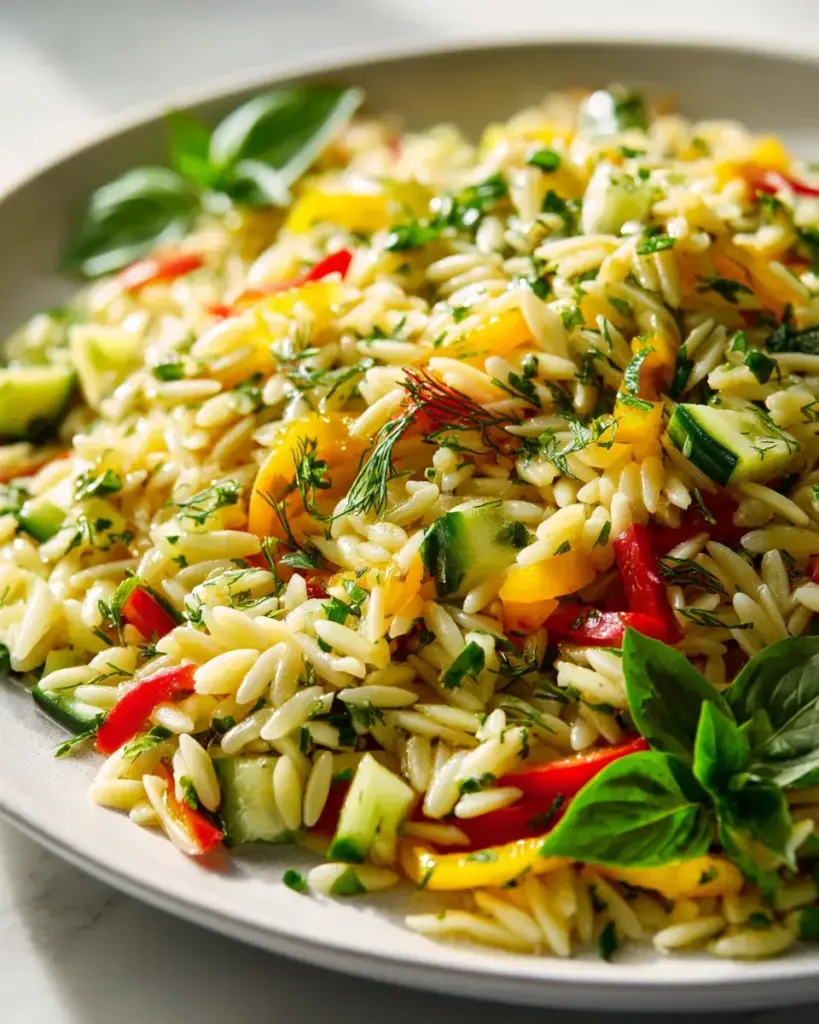 Frischer Orzo Salat mit Gurke, Paprika & Kräutern – Lecker! – fastrezept.de