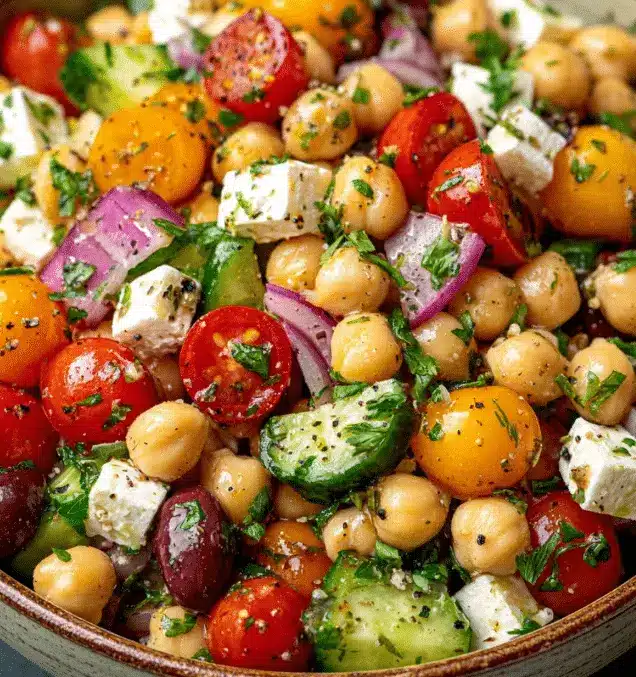 Salade d’Été Pois Chiches, Tomates Cerises & Feta Rôtie – Fraîcheur et Gourmandise – Recettes chef