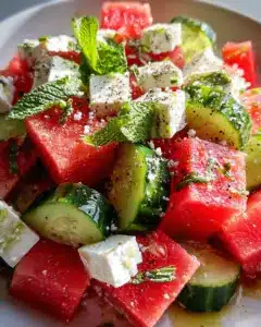 Salade simple de pastèque, concombre et feta