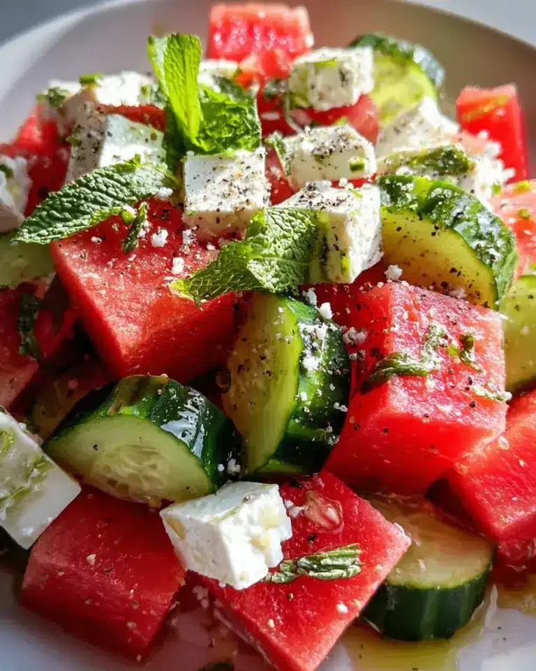 Salade simple de pastèque, concombre et feta