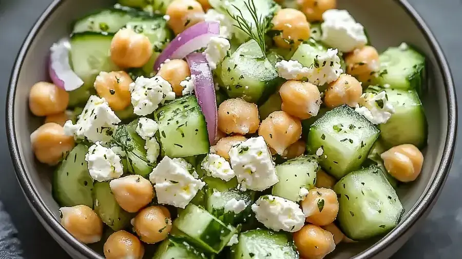 Salade pois chiche concombre vinaigrette Rapide et Fraîche