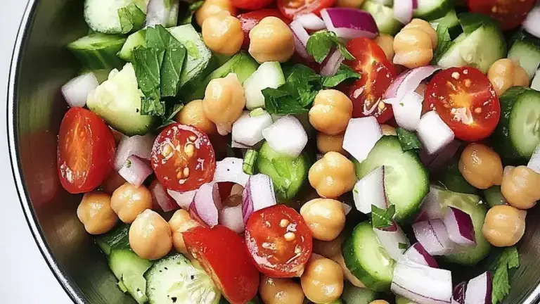 Salade pois chiches feta tomates concombre Rapide et Fraîche