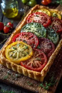 Tarte aux tomates anciennes et pâte feuilletée au thym