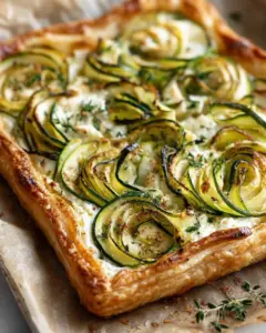 Tarte feuilletée aux rubans de courgettes, ricotta et feta