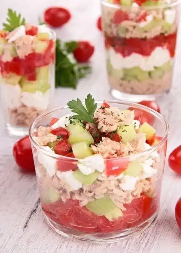 Verrine Fraîcheur Concombre-Feta-Tomate et Thon