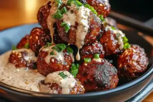 Boulettes de viande coréennes au barbecue avec trempette à la mayonnaise épicée