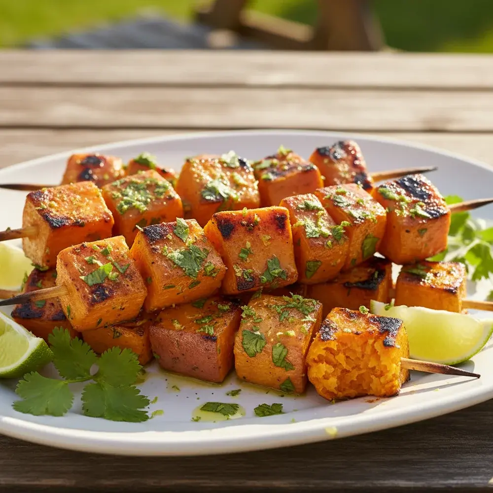 Gegrillte Süßkartoffel-Spieße mit Limetten-Koriander-Marinade Rezept