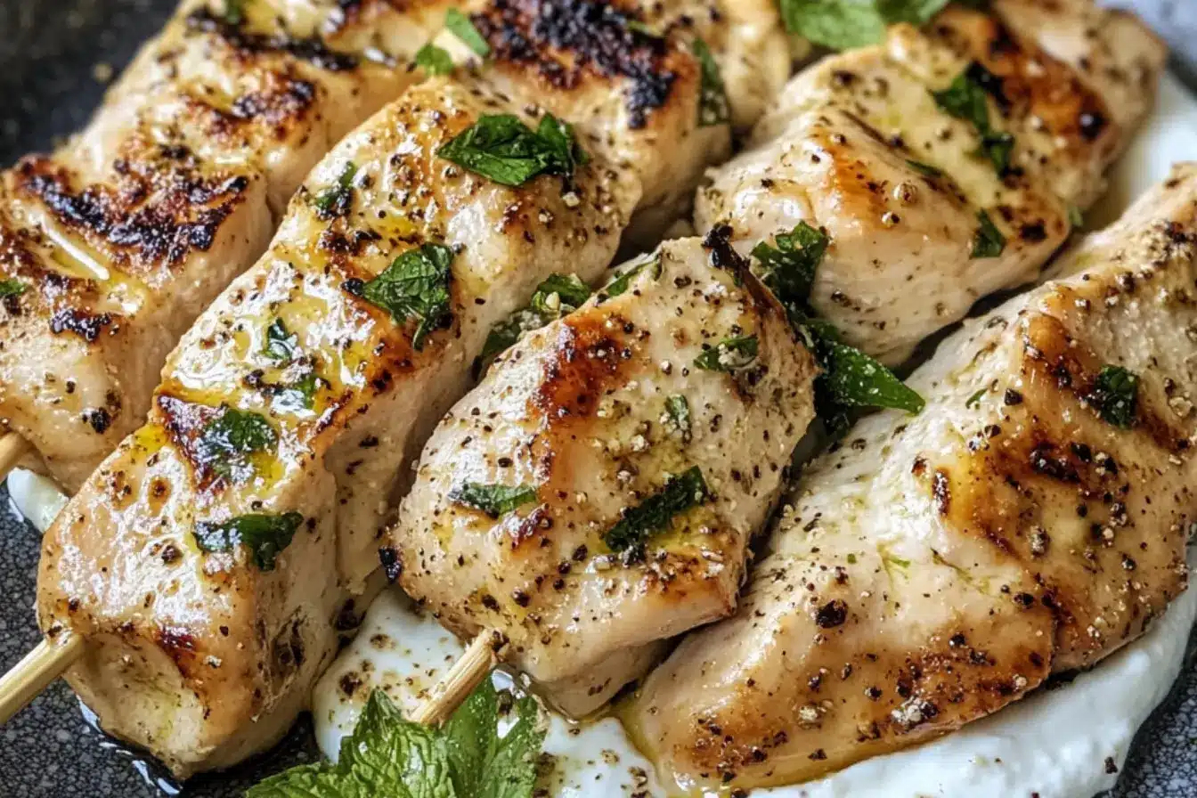 Brochettes de poulet marinées au yaourt à la grecque 2 brochettes de poulet mariné