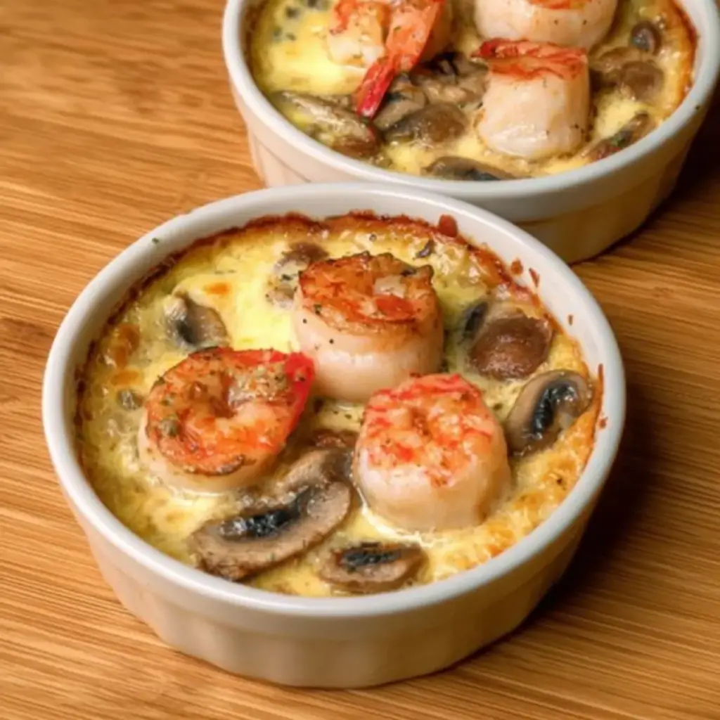 Délice Marin : Cassolette de Saint-Jacques, Crevettes et Champignons