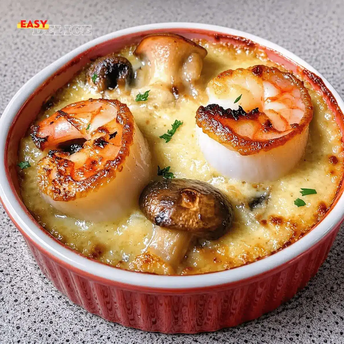 Cassolette de la Mer : Saint-Jacques, Crevettes & Champignons 2 cassolette de la mer