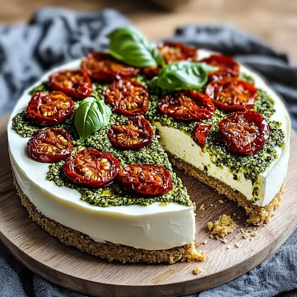 Cheesecake Frais Mozzarella, Tomates Confites & Pesto de Basilic