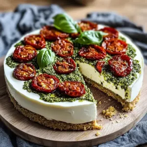 Cheesecake frais à la mozzarella, tomates confites et pesto