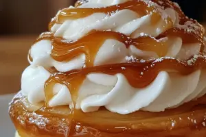 Choux à la crème diplomate et sauce caramel