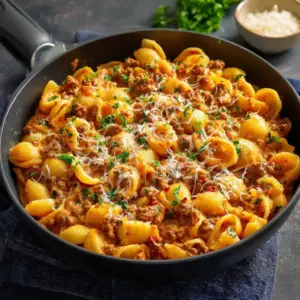 Coquillettes au bœuf et à la crème