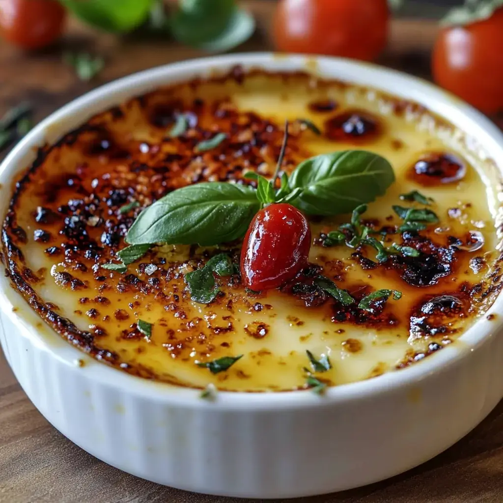 Crème Brûlée au Parmesan, Tomates Séchées et Basilic – Une Entrée Chic et Savoureuse