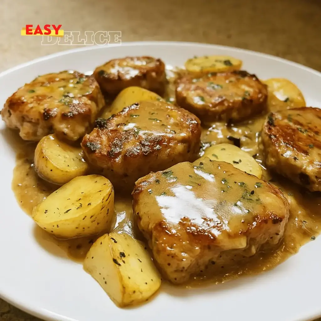 Côtelettes de porc nappées de sauce aux pommes
