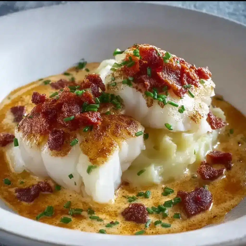 Dos de cabillaud à la crème de chorizo, écrasé de pomme de terre