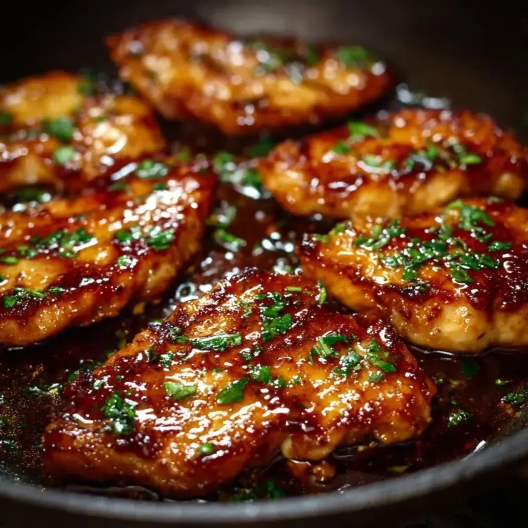 Escalopes de poulet caramélisées à l’ail, au miel et à la sauce soja