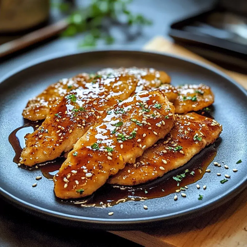Escalopes de Poulet Caramélisées à l’Ail, Miel et Sauce Soja : Un Délice Sucré-Salé 2 escalopes de poulet caramélisées