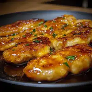 Escalopes de poulet caramélisées à l’ail et au miel