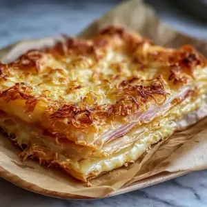 Feuilleté croustillant au jambon de poulet et fromage