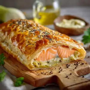 Feuilleté au saumon et poireaux