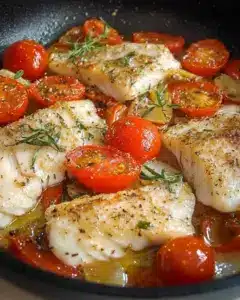Filets de lieu noir au four, tomates et aneth