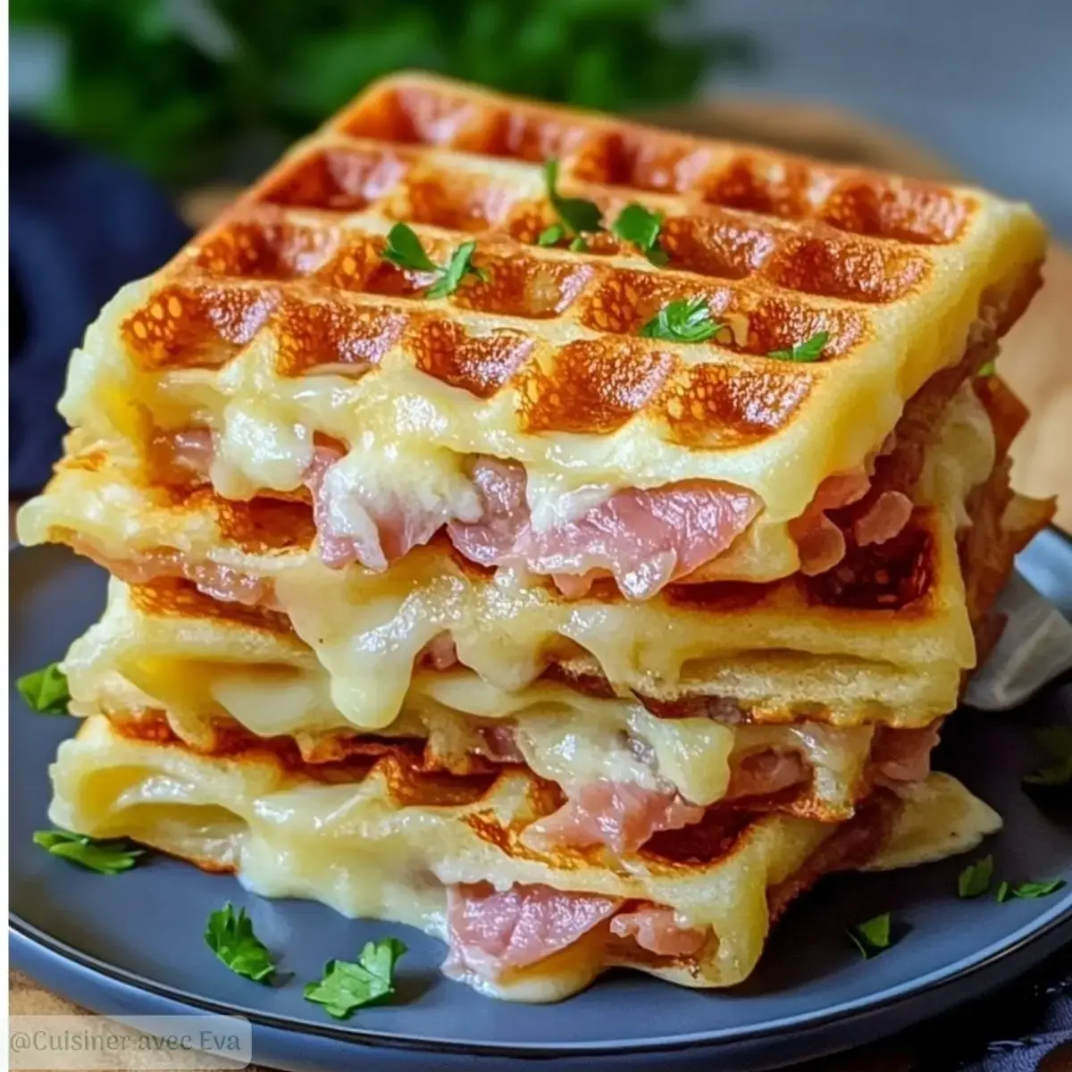 Gaufres salées au jambon et fromage : un délice croustillant ! - 2 gaufres salées au jambon et fromage