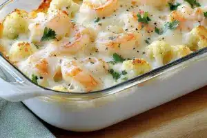 Gratin de crevettes et chou-fleur