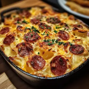 Gratin de crozets aux poireaux, Comté et chorizo