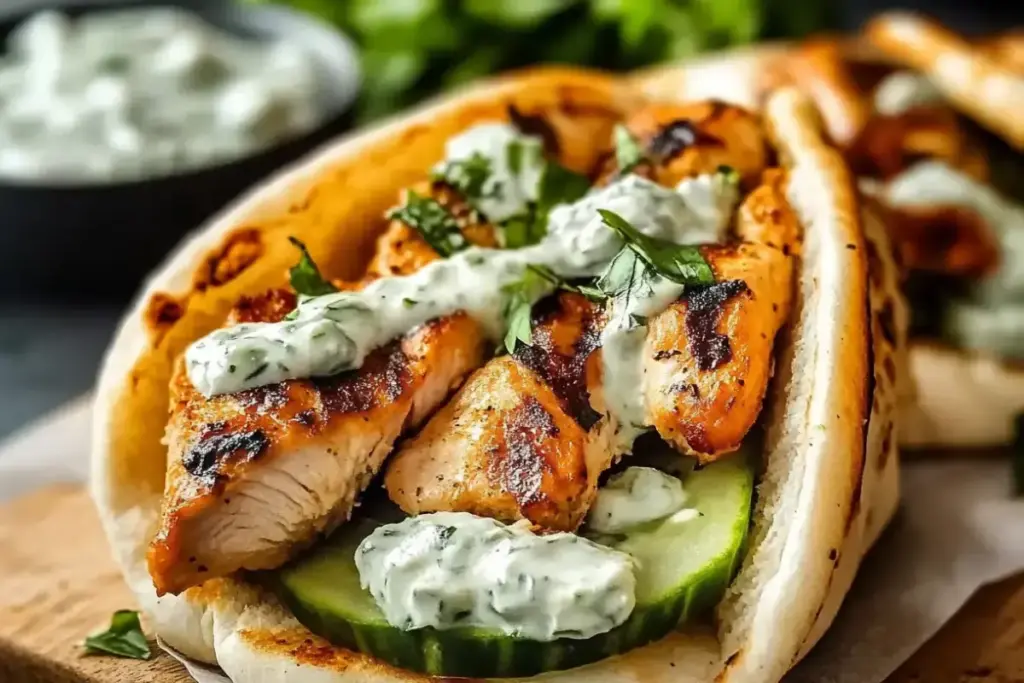 Gyros de poulet grec avec tzatziki au concombre