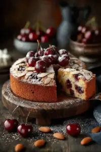 Gâteau aux cerises entières et amandes