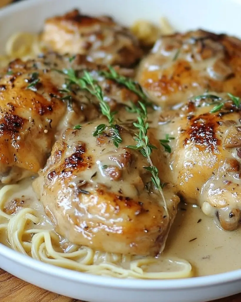 Hauts de cuisses de poulet à la crème et à l’estragon